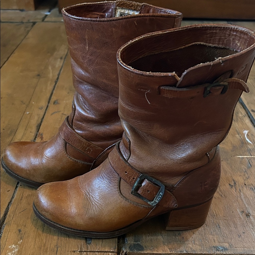 Frye Tan Leather Heeled Boots